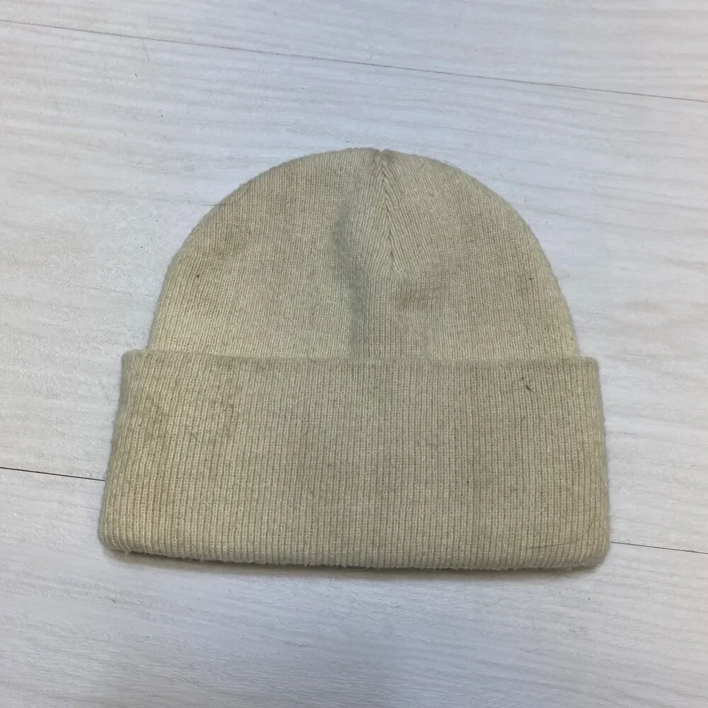 Carhartt Youth Kids‎ One Size Beanie Winter Hat Ivory Acrylic Folded Cuff Logo